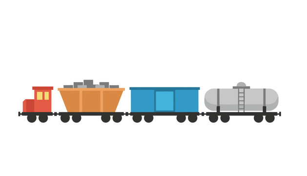 Toy cargo train with colorful carriages including a coal hopper, blue boxcar, and grey oil tanker on a track.