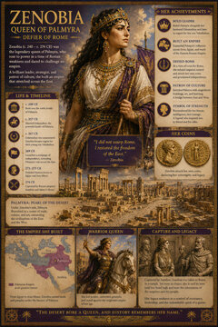 Zenobia Queen of Palmyra Warrior Queen and Roman Empire History Infographic