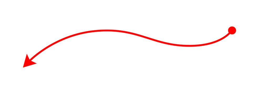 Red curved arrow line pointer isolated on transparent background