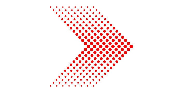 Red halftone dot arrow graphic isolated on transparent background