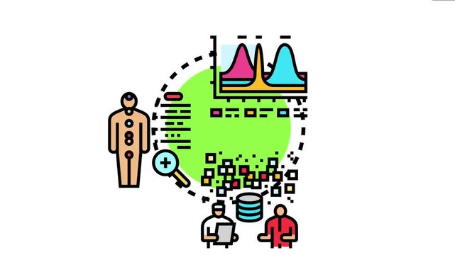 Medical nuclear tracer developing concept visualizes scientists analyzing patient data from internal body processes using advanced technology and diagnostic measurements