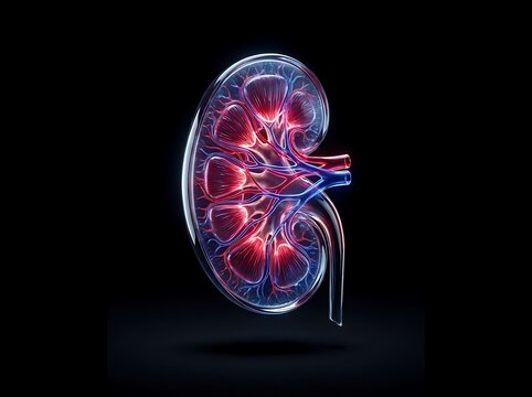 Human Kidney Anatomy Cross Section 3D Illustration