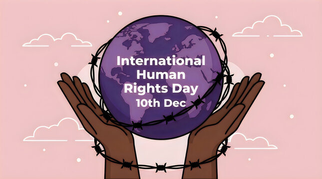 Hands Holding Globe Wrapped in Barbed Wire International Human Rights Day