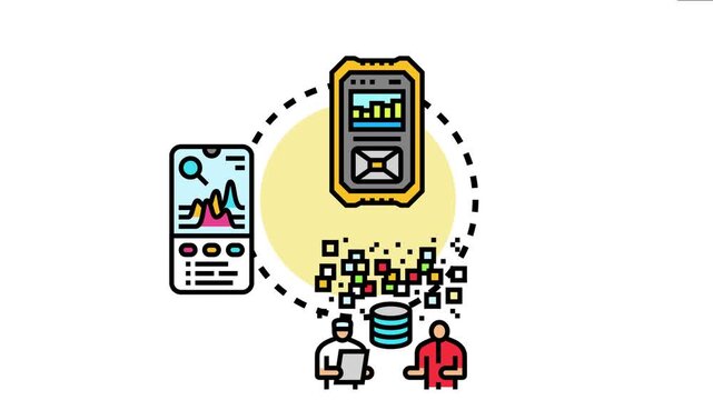 Medical isotope tracer technology visualizing data from specialized equipment, processing information on a mobile device, and analyzing results for diagnostics and scientific research applications