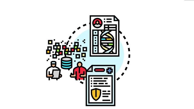 Modern digital medical information dashboard visualizing patient health data, genetic details, and secure electronic health records for healthcare analysis and management