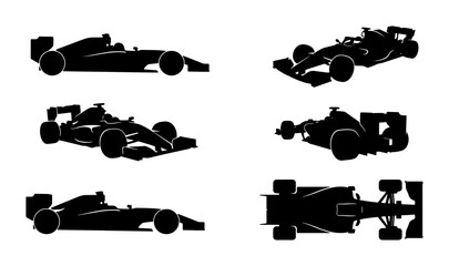 Fototapeta premium Formula 1 Racing Cars, Speeding Sports Vehicles, Sleek Motorsport Silhouettes, Dynamic Automotive Vector Set