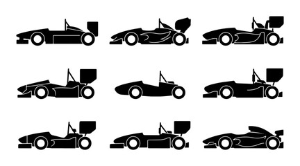 Fototapeta premium Formula 1 Racing Cars, Speed Sports Vehicles, Open Wheel Race Cars, Vector Icons Set