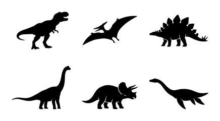 Dinosaur Silhouettes Collection, Prehistoric Creatures Vector Set, Ancient Reptile Icons © Anjali