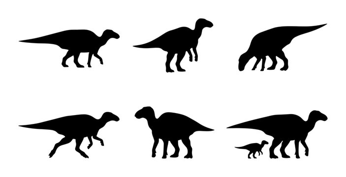 Dinosaur Silhouettes Collection: Iguanodon, Prehistoric Creatures, Vector Art, Ancient Animals