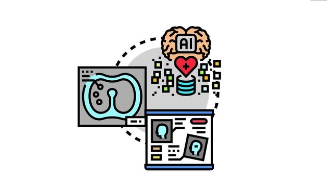 Artificial intelligence brain processing patient medical scan data and health records, enabling advanced diagnostics and healthcare innovation with technological precision