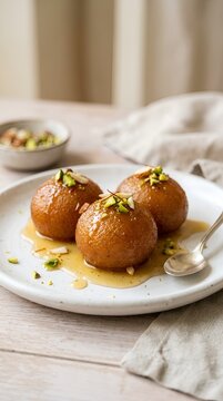 apple pie ogulab jamun, indian sweet, dessert, sugar syrup, traditional sweet, pakistani dessert, sweet food, fried dumpling, syrup dessert, milk dessert, festive food, celebration food, foodn a plate