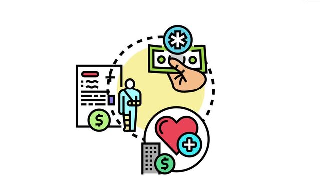 Illustration conceptualizing medical expenses, accident benefits, and health insurance, showing financial support for injuries, healthcare costs, and claims processing