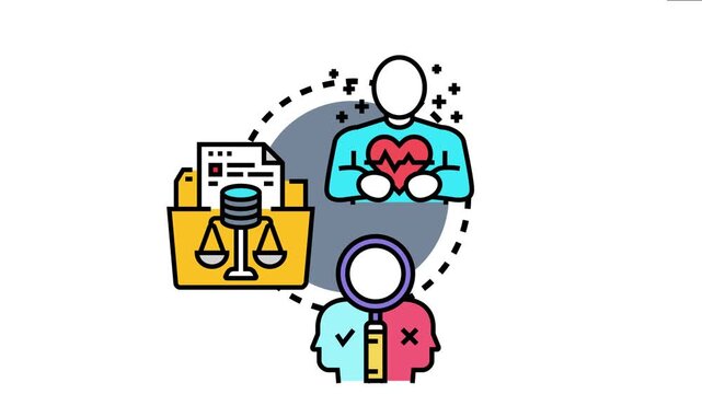 Medical ethics concept visualizing patient care, legal considerations, financial aspects, and complex decision making processes in healthcare