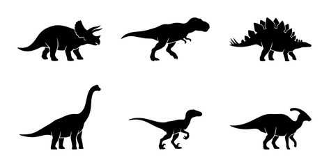 Dinosaur Silhouettes Vector Set: Prehistoric Creatures, Jurassic Icons, Ancient Reptiles, Paleontology Graphics © Mainul