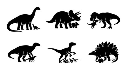 Dinosaur Silhouettes, Prehistoric Creatures, Ancient Reptiles, Vector Icons Set © Mainul