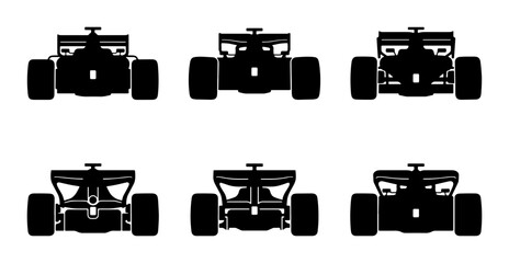 Fototapeta premium Formula 1 Racing Cars, Set of 6 Vector Silhouettes, Motorsport Speed Vehicle Icons