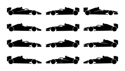 Fototapeta premium Formula 1 Racing Cars, Speeding Sports Vehicles, Sleek Motorsport Icons, Dynamic Automotive Collection