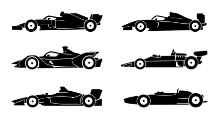 Fototapeta premium Formula 1 Race Cars, Speeding Sports Vehicles, Motorsport Icons, Vector Set