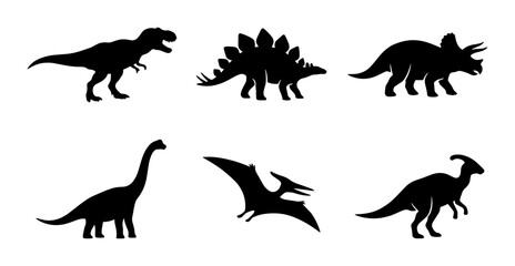 Dinosaur Silhouettes Set: Prehistoric Creatures Vector Icons, Jurassic Era Reptiles, Ancient Wildlife Graphics © Mainul