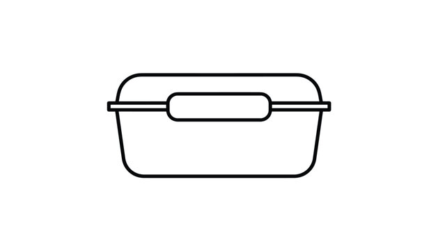 Simple line art illustration of a plastic food storage container with a secure lid, kitchen storage vector.