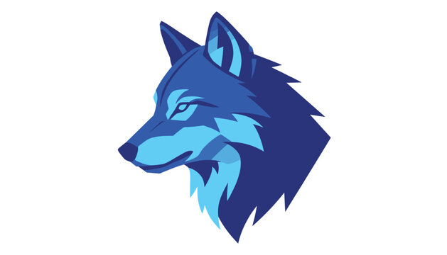 Beautiful stylized illustration of a wolf head designed in various shades of blue over a clean white background.