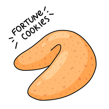 Vector fortune cookie illustration with hand drawn lettering. Ideal for cafe branding identity, asian restaurant menu graphic, confectionery packaging or mobile prediction app interface