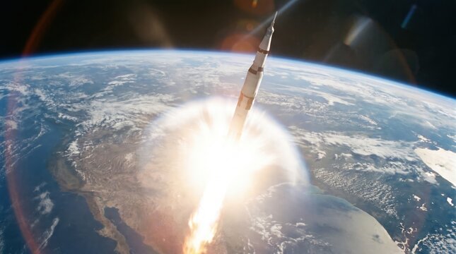 Spectacular rocket launch ascending from earth a powerful display of space exploration and technological advancement
