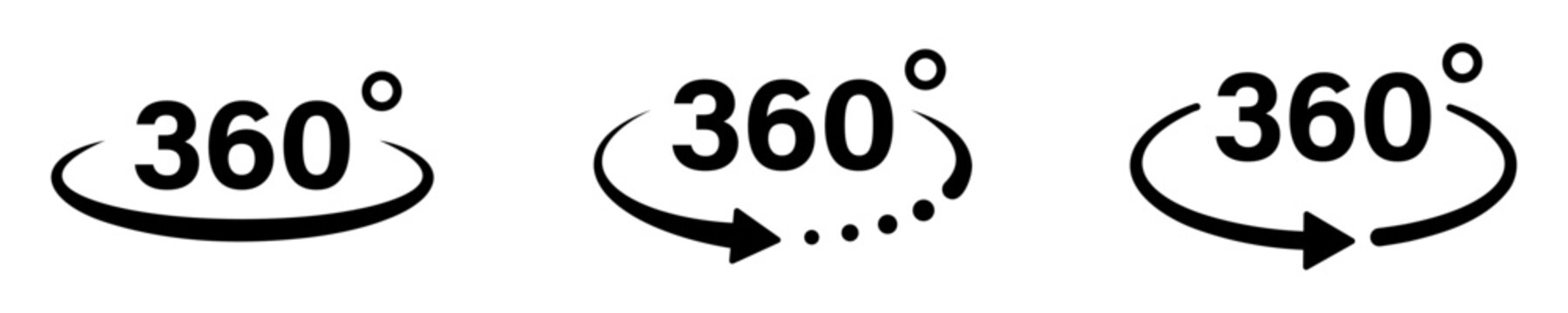 360 degree rotation vector icon set.