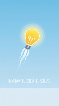 Idea light bulb flying to the sky like a rocket - Flat lay