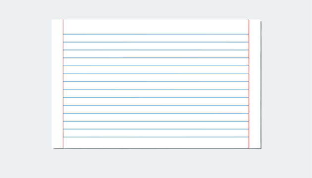 Clean sheet of horizontal lined notebook paper with red vertical margins and blue lines ready for writing or taking notes on a grey base.