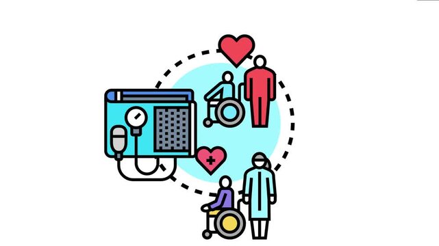Medical aide providing essential healthcare services, supporting patients with disabilities or needing assistance, and monitoring vital signs with medical equipment for well being