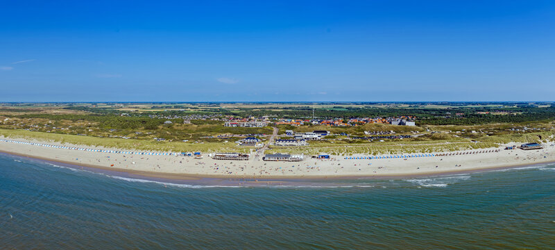 Aerial panorama of De Koog beach on Texel island