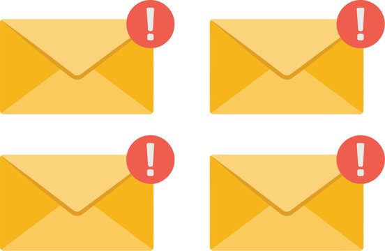 Alert, envelope notification symbol, email message icon with red warning badge for important messages, mail alerts, inbox notifications, and digital communication