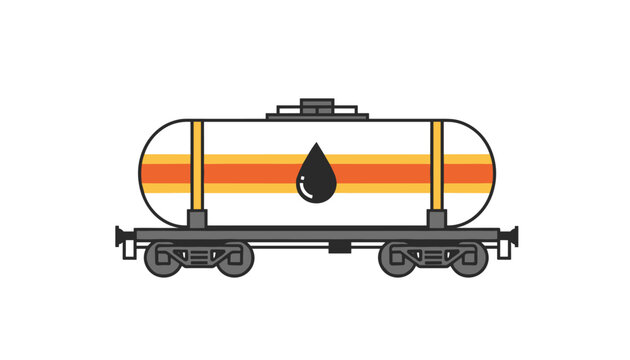 Railway tank car for transporting oil or chemicals featuring a black liquid drop symbol on a white background.