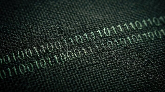Embroidered Binary Code On Dark Textured Fabric