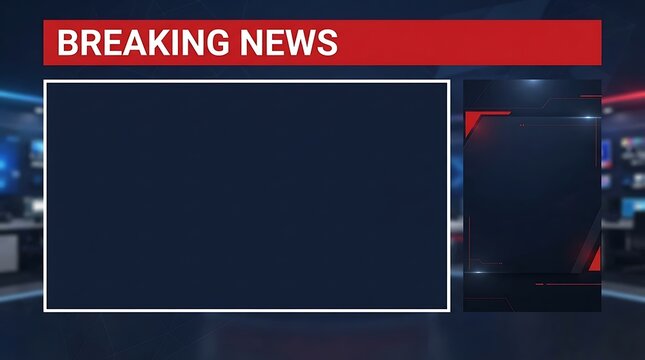 Breaking news broadcast background graphic with red header and copy space
