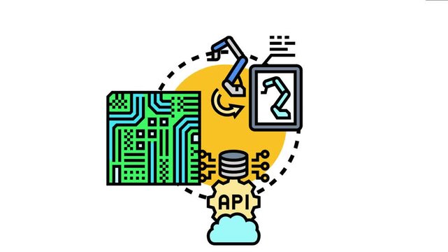 Industrial automation and software development integrating digital circuit boards, robotic arms, and cloud database api for modern technology solutions