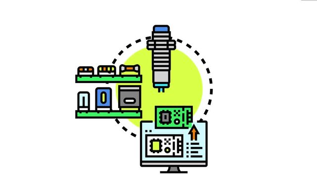 Engineering developing mechanical devices and electronic components, showcasing the integration of hardware and software during the design process with various elements and a computer interface