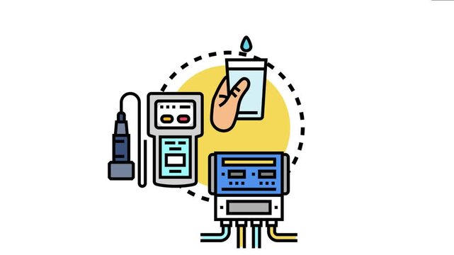 Hand holding a glass with water droplet, symbolizing fluid volume measurement, alongside laboratory equipment and a flow meter for precise monitoring and analysis