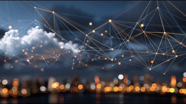 Smart digital city with connection cyber security network reciprocity over the twilight cityscape.future wireless digital city and social media networking systems that connects people within the city	