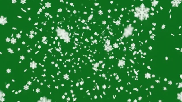 Realistic Falling Snowflakes Snowfall Overlay with Natural Depth and Smooth Motion on Green Screen Background, Cinematic 4K