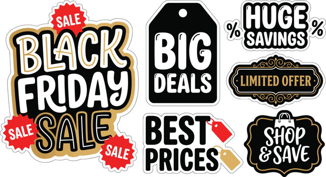 Black friday typography collection featuring bold promotional lettering and creative sale event design elements for retail marketing