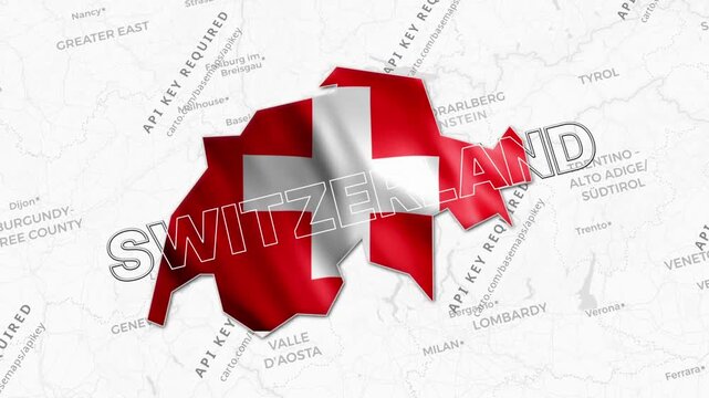 Animated Switzerland Country Map with Waving Swiss Flag