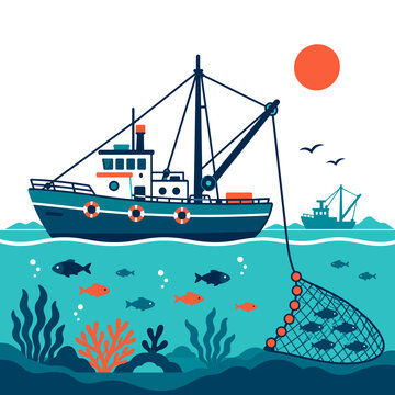A fishing trawler is a concept related to commercial seafood fishing.