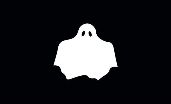 Minimal Halloween Ghost Illustration in Black and White, Simple Spooky Character Vector Design