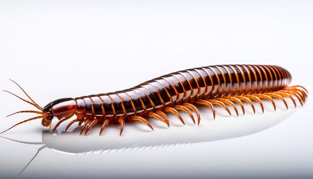 close up of a centipede on white surface