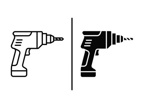 Electric power drill vector icon with bit and handle, clean outline and filled design for tools, construction, repair, workshop and DIY
