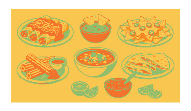 Untitled design - 1Mexican Food Dishes Flat Vector Collection with Enchiladas Nachos and Churros