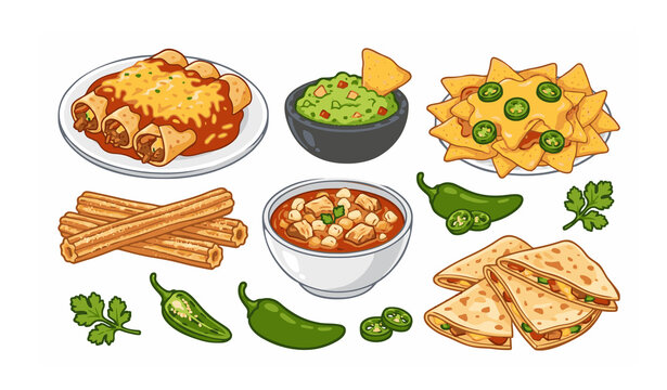 Untitled design - 3Assorted Mexican Food Cartoon Flat Vector Clipart Collection