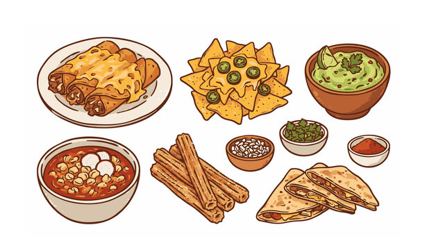 Untitled design - 2Traditional Mexican Cuisine Cartoon Vector Food Set
